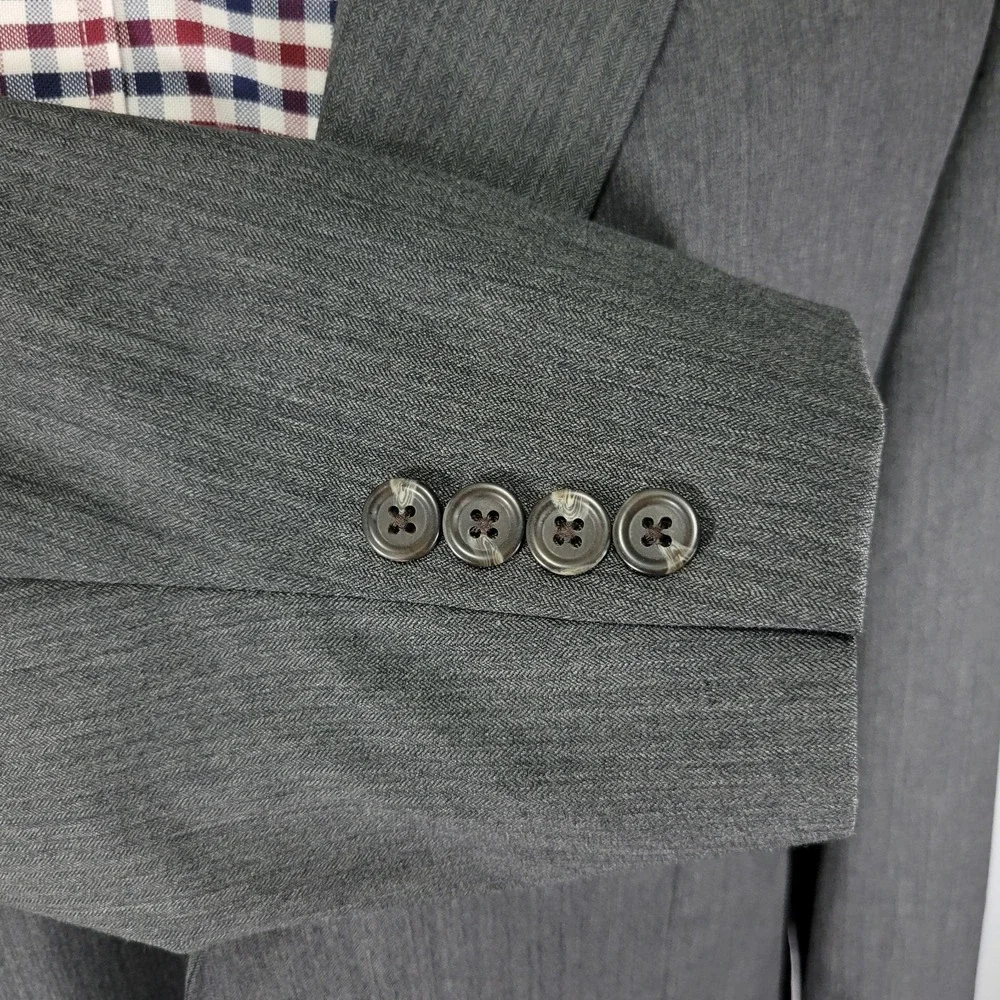 Ralph‎ Lauren Men's Sport Coat Blazer Three Button Gray Herringbone Wool 44R